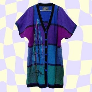 Wool color block long jacket